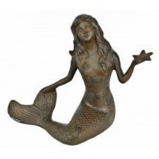 15" Rustic Cast Iron Mermaid With Starfish